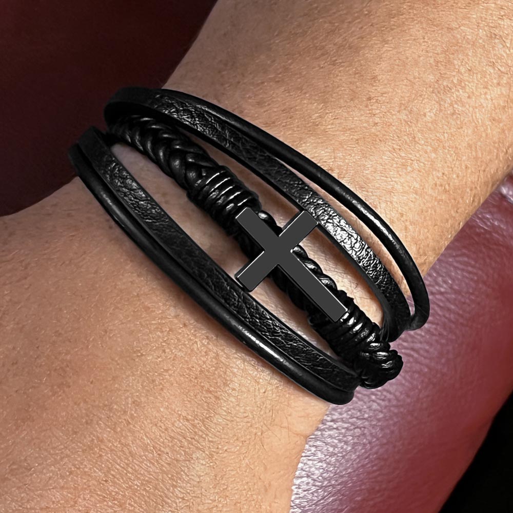 Men's Premium and Luxury Looking Hand Bracelet | Vegan Leather | Cross Symbol | Black Bracelet | The Fashion Studio Men's Bracelet