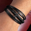 Men's Premium and Luxury Looking Hand Bracelet | Vegan Leather | Cross Symbol | Black Bracelet | The Fashion Studio Men's Bracelet