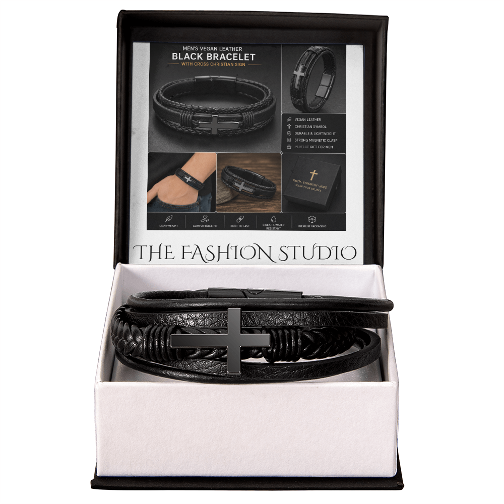 Men's Premium and Luxury Looking Hand Bracelet | Vegan Leather | Cross Symbol | Black Bracelet | The Fashion Studio Men's Bracelet