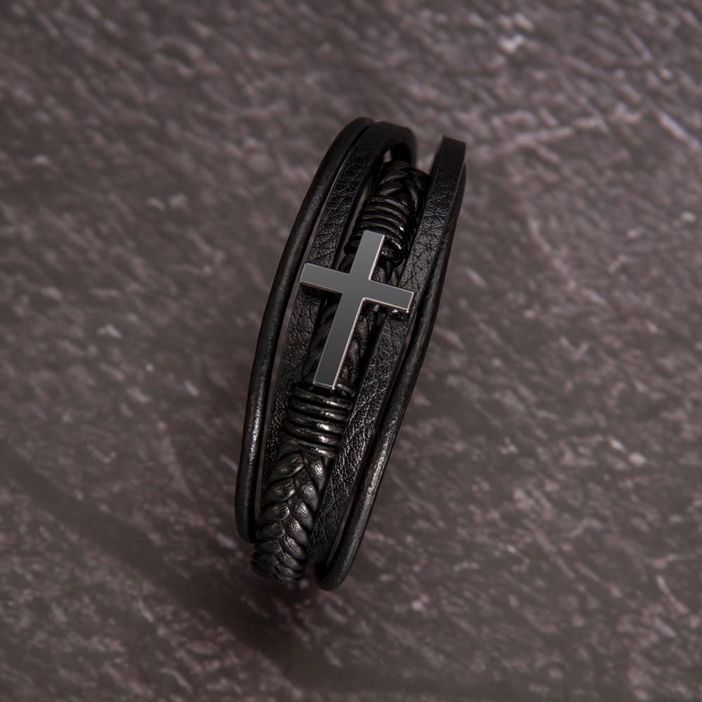 Men's Premium and Luxury Looking Hand Bracelet | Vegan Leather | Cross Symbol | Black Bracelet | The Fashion Studio Men's Bracelet