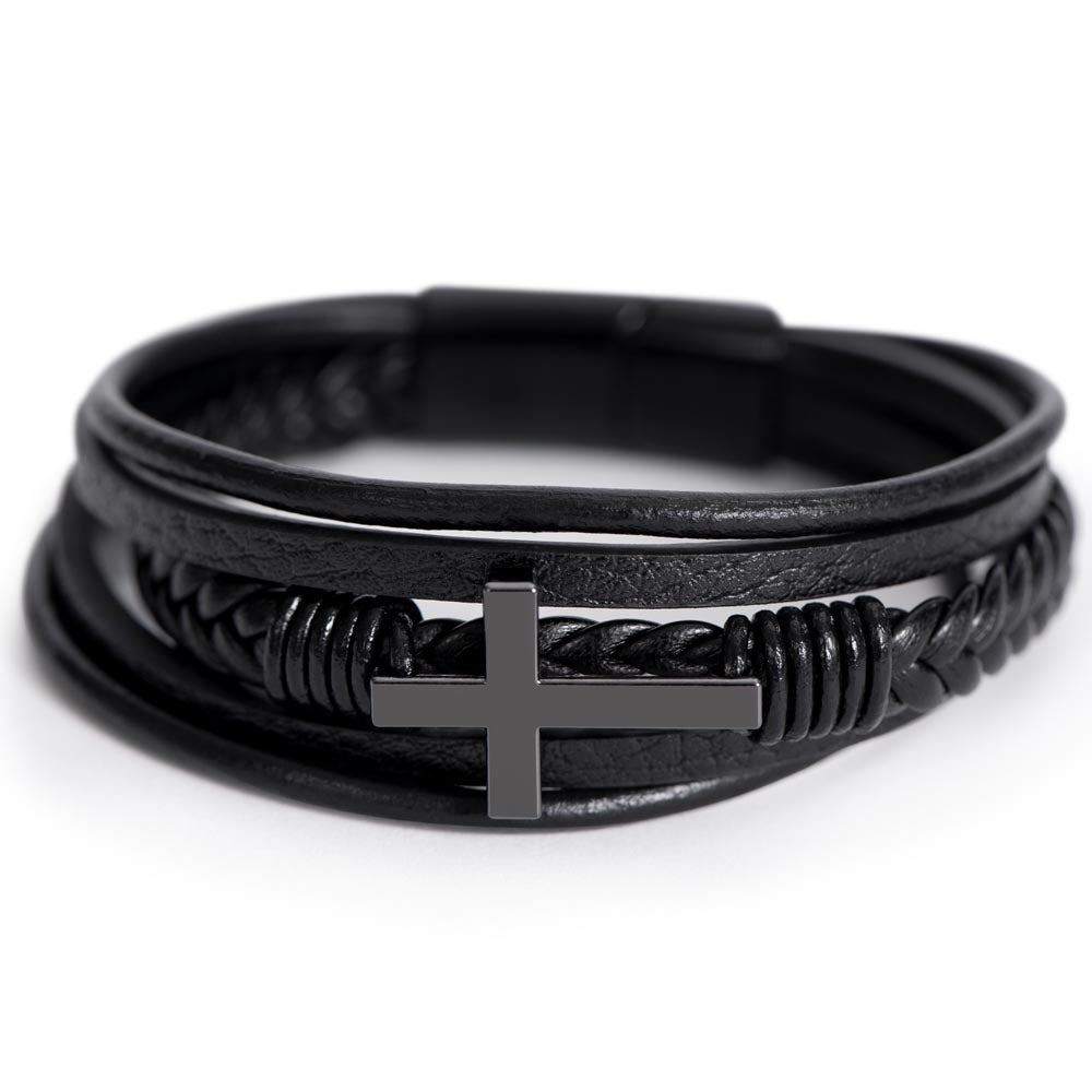 Men's Premium and Luxury Looking Hand Bracelet | Vegan Leather | Cross Symbol | Black Bracelet | The Fashion Studio Men's Bracelet