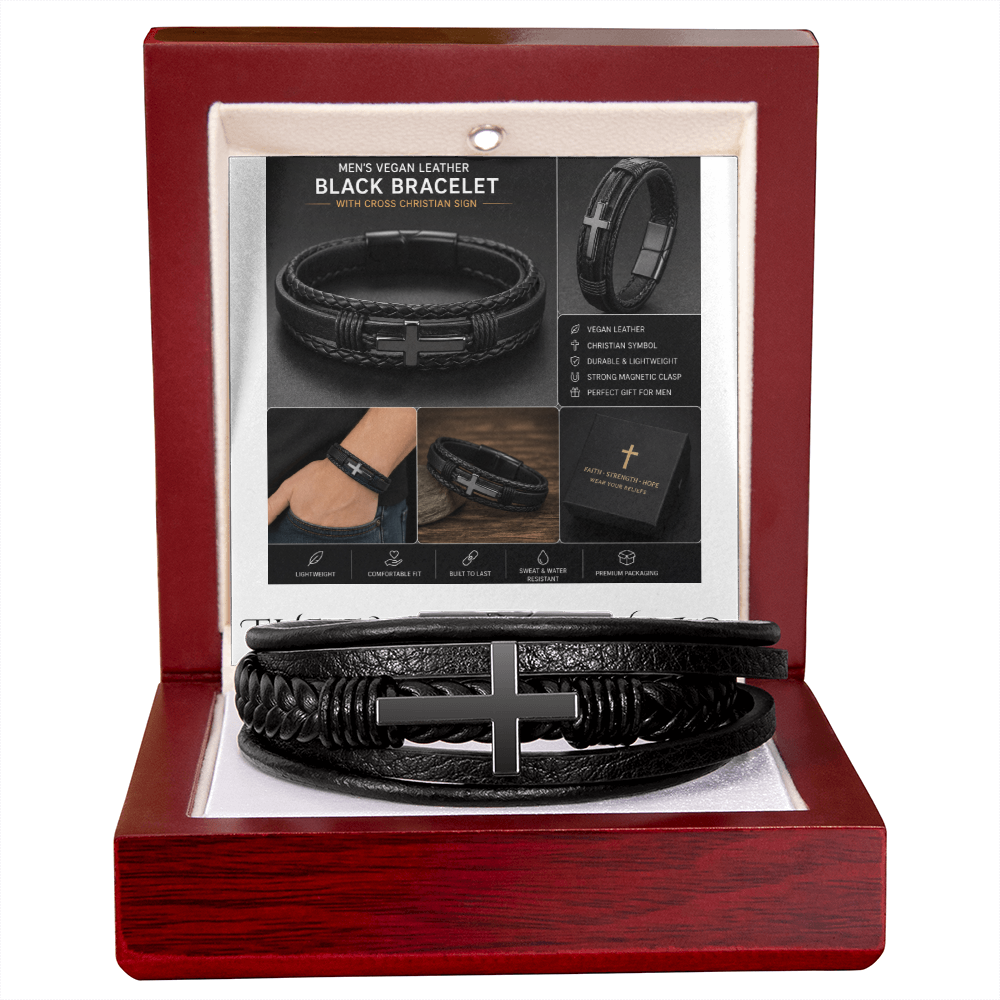 Men's Premium and Luxury Looking Hand Bracelet | Vegan Leather | Cross Symbol | Black Bracelet | The Fashion Studio Men's Bracelet